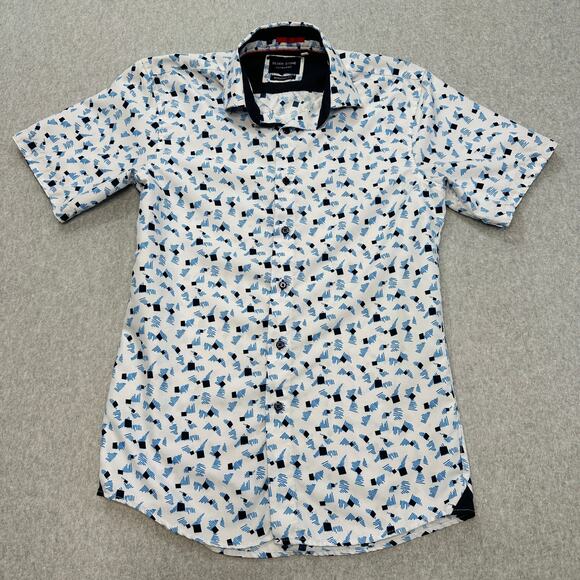 Button Up Shirt Bundle of 2 Mens S Blue Flamingo Geometric Print Short Sleeves - Picture 5 of 12